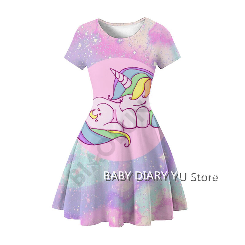Vestidos con estampado de nubes de arcoíris para niñas, ropa de manga corta, vestido de moda para niñas de 3 a 12 años