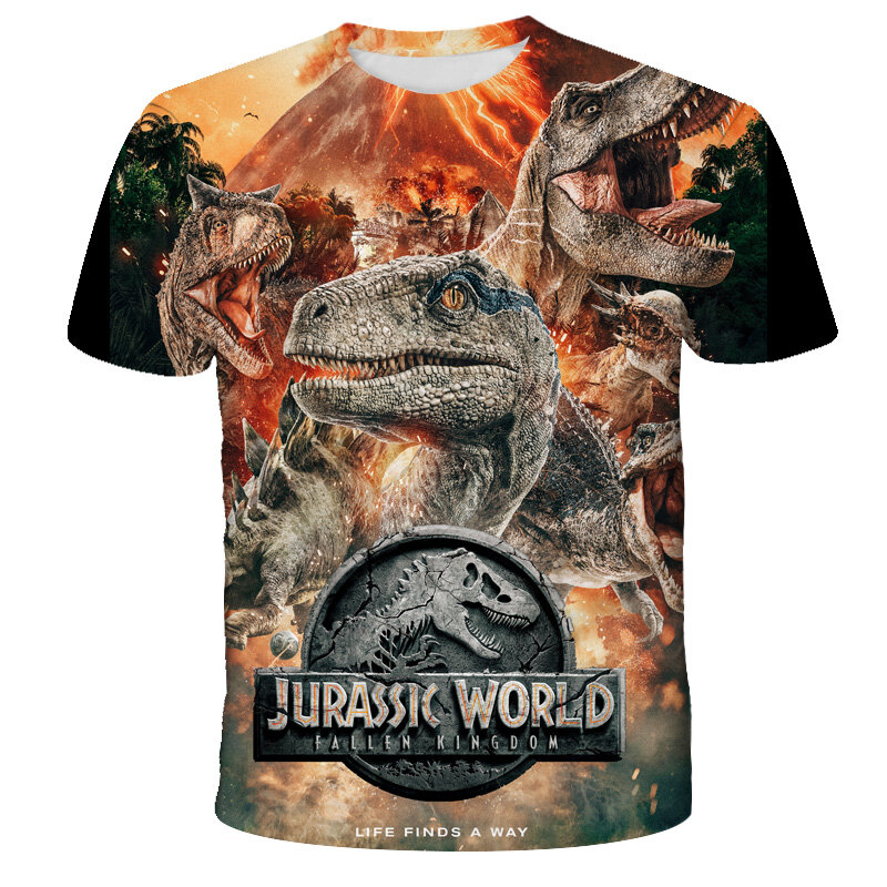 Camiseta de manga corta para niños de 3 a 14 años, playera de dibujos animados de dinosaurios del Mundo Jurásico, ropa para niños y niñas