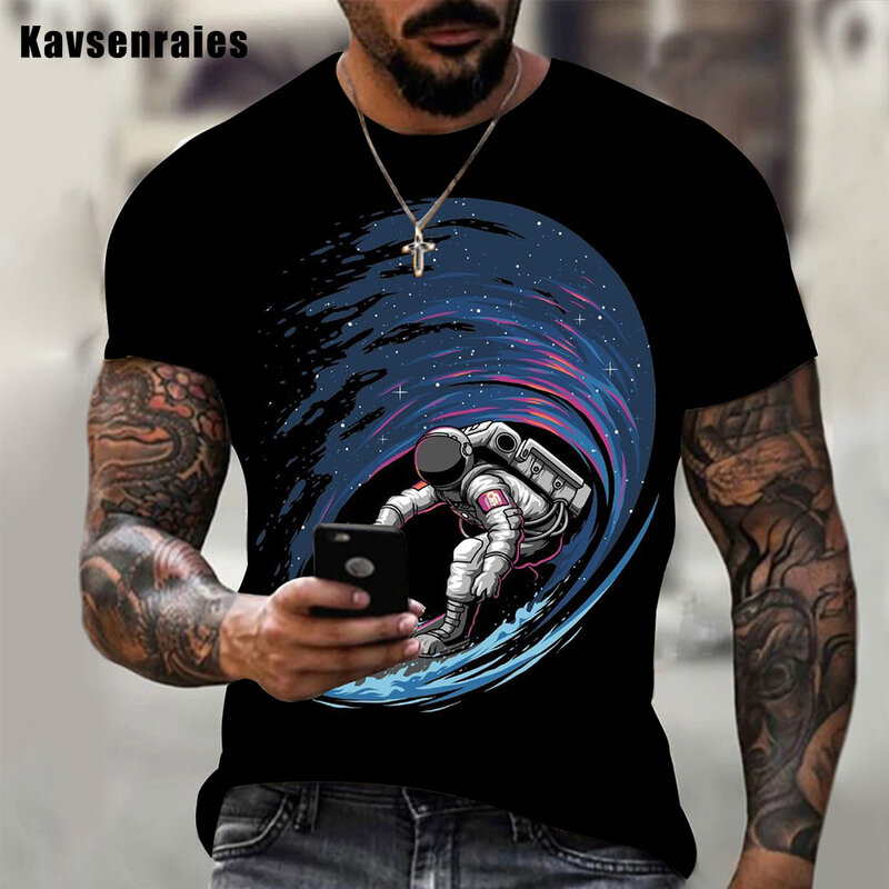 T-shirt manches courtes d'astronaute spatial imprimé en 3D pour hommes et femmes, haut surdimensionné, mode décontractée, Hip-Hop, Streetwear, 2022