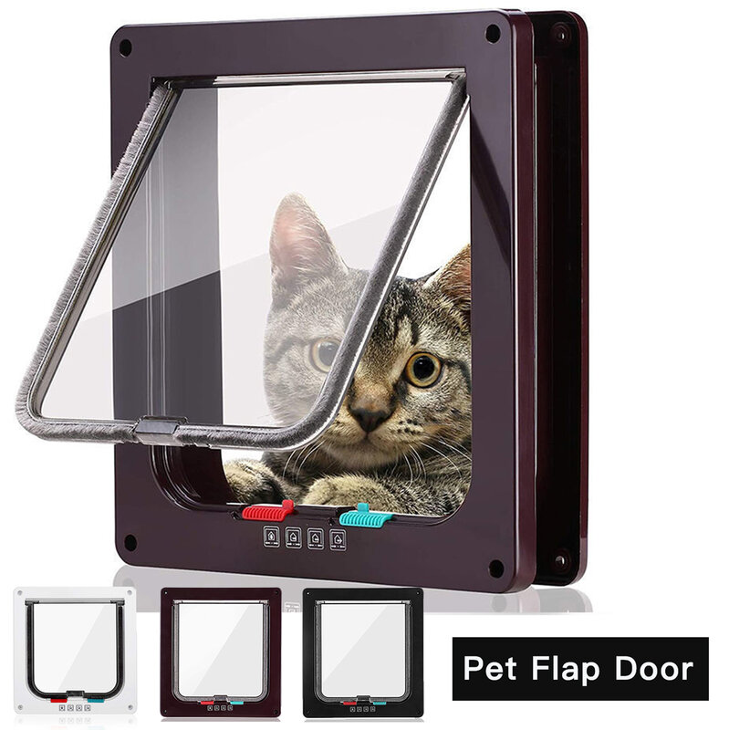 1 Buah Pintu Flap dengan 4 Cara Kunci Keamanan Anjing Kucing Pintu Flap untuk Anjing Kucing ABS Plastik Kecil Pintu Gerbang Pet Kit Pintu Kucing Anjing