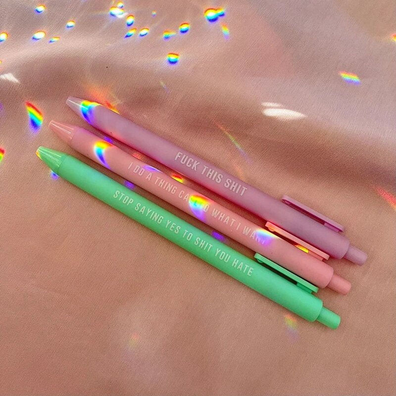 11 buah pulpen kata harian pena bolpoin Lucu suasana hari kerja Glitter baru pena kotor pena kata untuk hadiah kantor