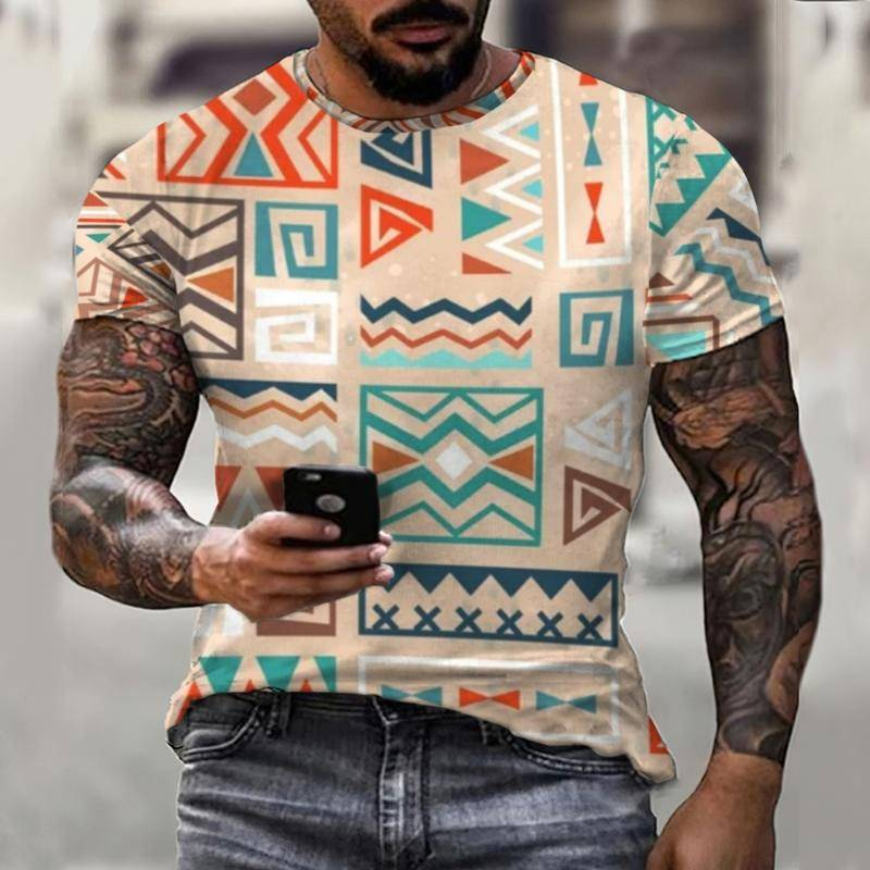 ฤดูร้อนใหม่ผู้ชาย Turk ชาติพันธุ์เสื้อยืด3D Letter ลายสก๊อตบทคัดย่อผู้ชาย0ขนาดใหญ่ Top Street Casual สั้นแขน