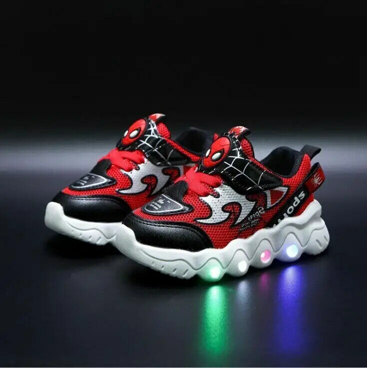 Baby Kids Flash Spiderman Sneakers for Girls Basket Luminous Children Lighting Boots Toddler Sandals Enfant LED