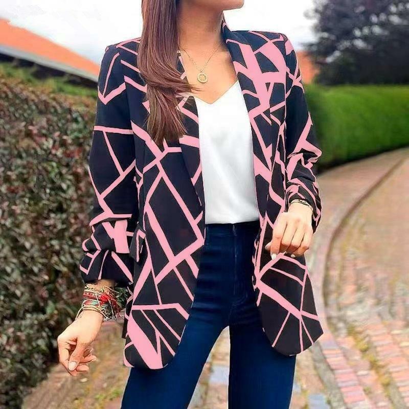 Spring and Autumn Fashion Versatile Printed Blazers Suit Commute Notched Lapel Long Sleeve Loose Fitting Women's Clothing Coat