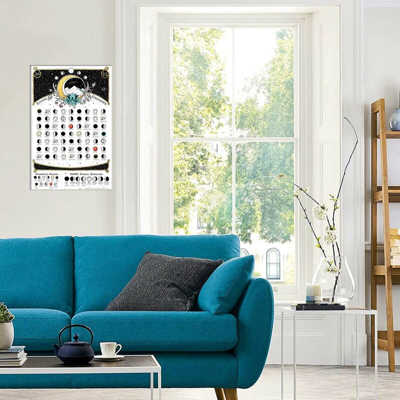 2022 faza księżyca kalendarz księżyc w pełni Tracker Wall Art Hangable księżycowy plakat na ścianę niebiański kalendarz ścienne dekoracje artystyczne 2022 księżyc