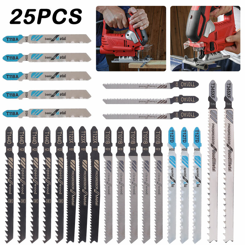 Juego de cuchillas de rompecabezas de acero y Metal, herramientas de carpintería de plástico hechas con HCS/HSS/BIM, 25 uds.