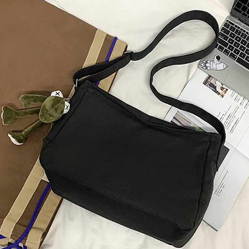 Canvas Diagonal Cross Bag Women's Fashion Shoulder Messenger Bags Youth Casual All-match Handbag with Bear and Frog Organizer