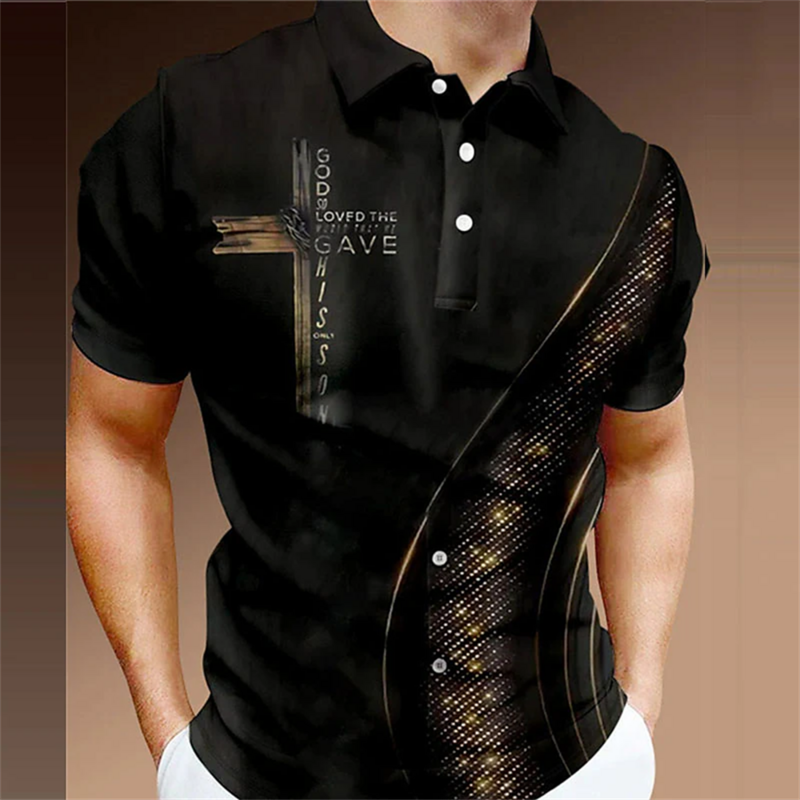 남성용 빈티지 폴로 셔츠, 3D 줄무늬 프린트 블라우스, 오버사이즈 상의, 스트리트웨어, 반팔, 캐주얼 라펠 티셔츠, 여름