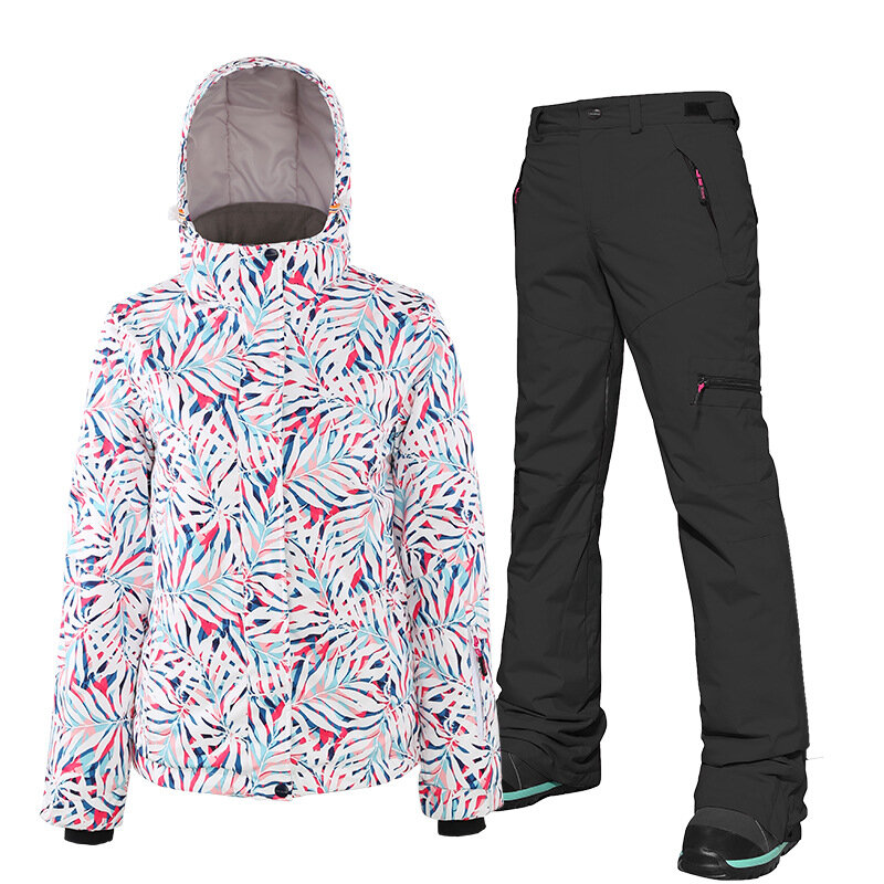 Komplet garniturów narciarska SEARIPE damska odzież termiczna wiatrówka wodoodporne kurtki spodnie płaszcze snowboardowe spodnie zimowe ciepłe czapki