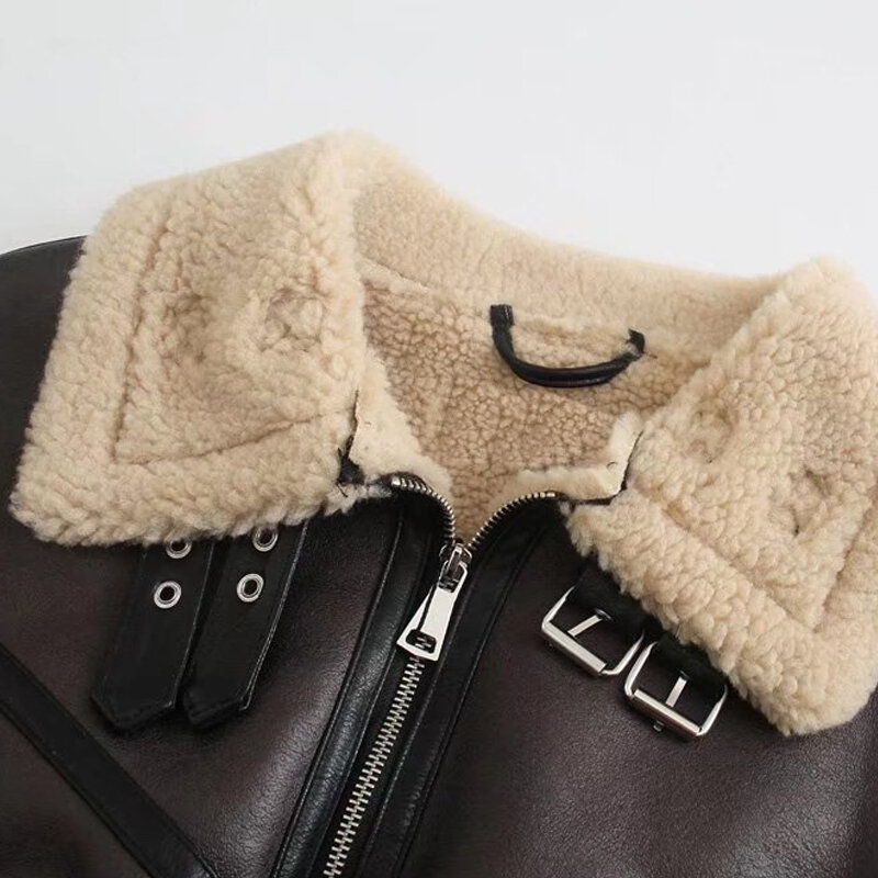 2022 inverno moda donna spessa calda giacca in Shearling finto cappotto Vintage manica lunga cintura orlo capispalla femminile top Chic
