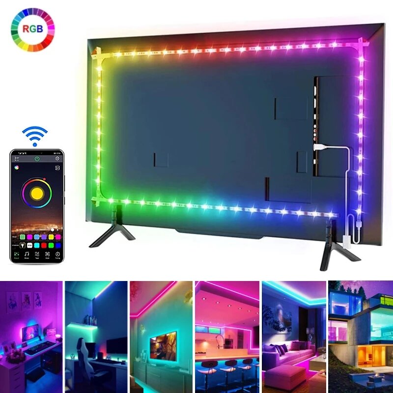 RGB Led Strip Cahaya 5050SMD Pita TV Bluetooth Aplikasi Kontrol 5V USB Led Pita Fleksibel Pita Dioda Pita untuk TV Lampu Belakang Dekorasi Ruangan