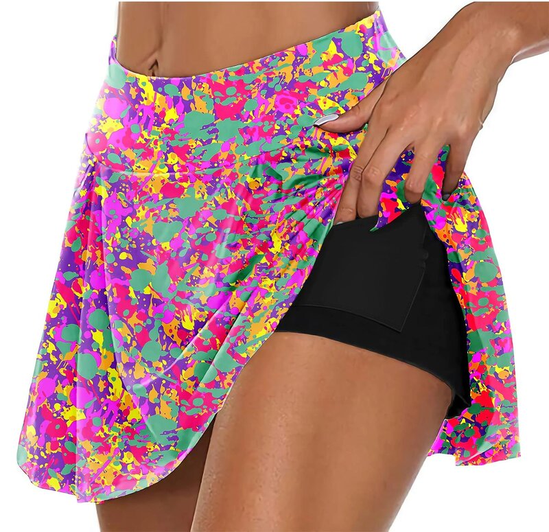 Falda plisada de tenis para mujer, 2 bolsillos, cintura alta, doble capa, antiexposición, para Fitness, bádminton, Golf