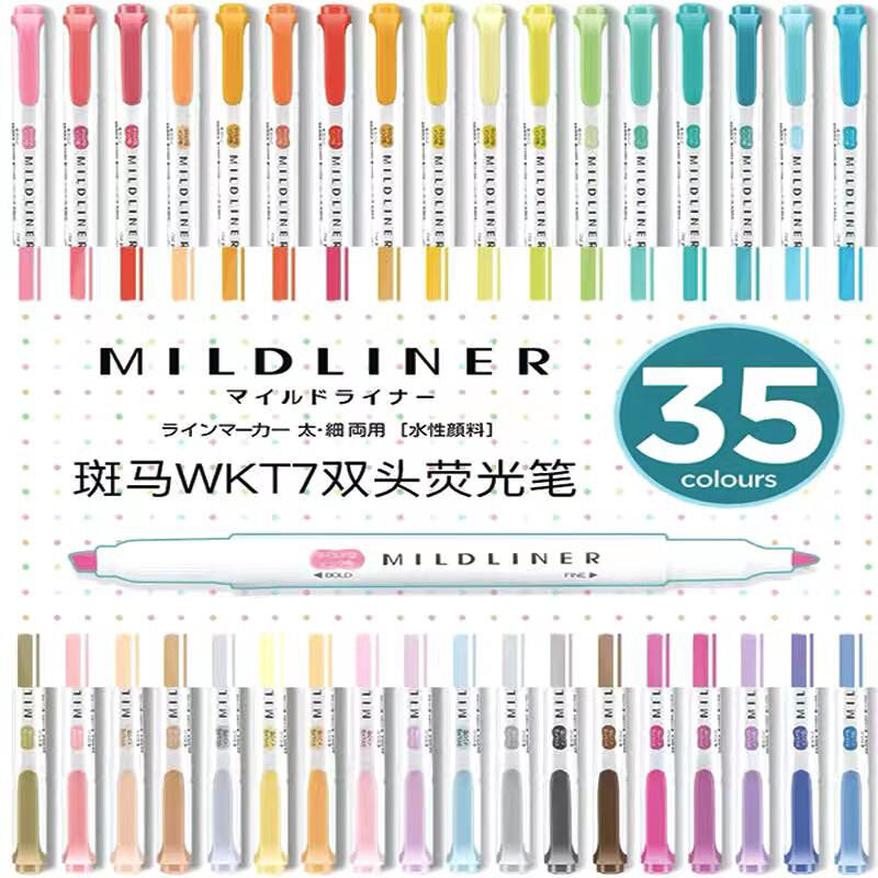 1 pçs japão zebra wkt7 original mildliner marcadores 35 cores dupla face fina/ponta bold arte marcadores de marcadores de papelaria estudante