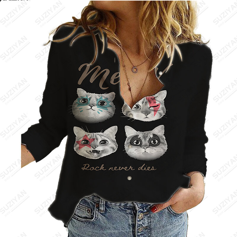 Chemise à manches longues pour femmes, imprimé animal de cheminée 3D, haut d'été, t-shirt grande taille, vêtements pour filles, T-shirt Kawaii, 2023