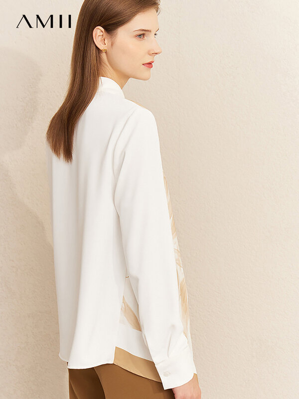 AMII minimalizm 2022 wiosna koszule jesienne dla kobiet urząd Lady z długim rękawem bluzka z szyfonu Floral wydrukowano ubrania damskie 12210003