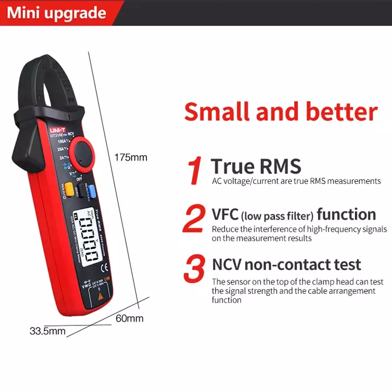 UNI-T-Medidor de pinza de corriente UT210E Pro Digital, multímetro de CA y CC, alicantes de valores eficaces verdaderos, probador de frecuencia de resistencia