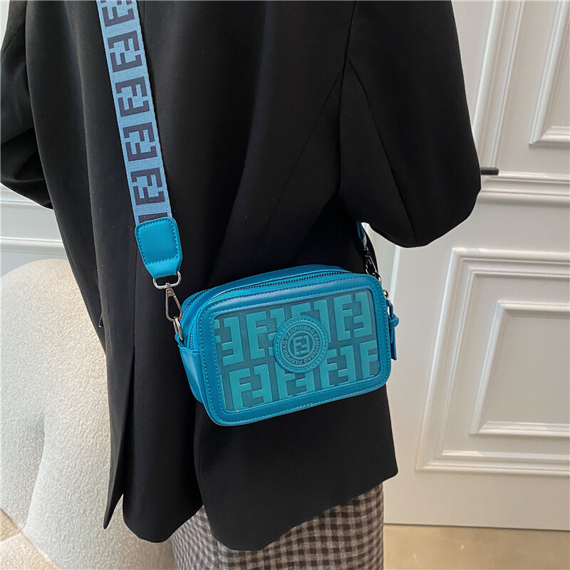 Vintage Women's Bag 2022 Trend Letter Wide Shoulder Bag Ladies Leather Small Square Bag for Phone Luxury Designer Crossbody Bags