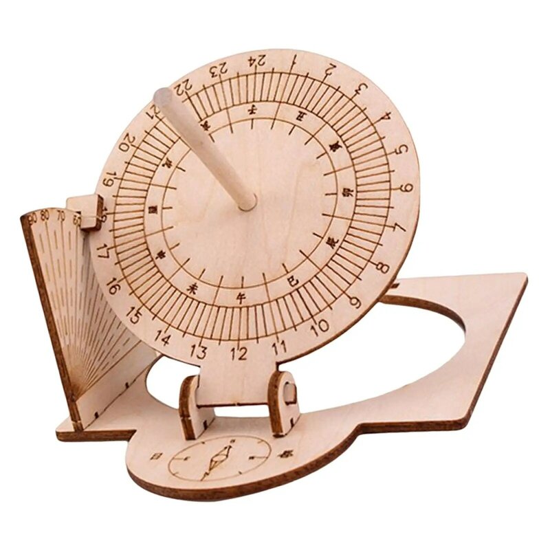 Equatorial relógio de sol diy modelo científico de madeira para adultos e crianças material premium brinquedos educativos duráveis