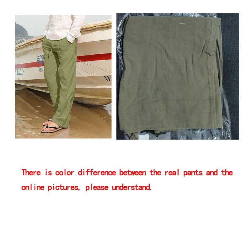 FJHOME-Pantalon décontracté en coton et lin pour homme, coupe droite, couleur unie, noir, blanc, grande taille, pour la plage et le fitness, nouvelle collection 2023