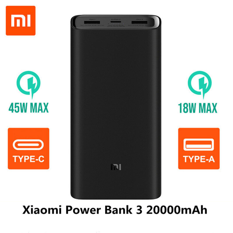 Xiaomi Power bank 3 20000mAh Pro PLM07ZM USB Typ C 45W Schnelle Lade Tragbare Mi Power 10000mAh externe Batterie Poverbank