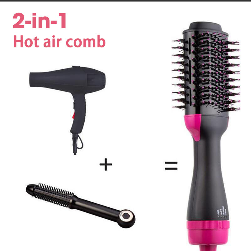 1000W Two-in-one Hot Comb & Hot Air Brush Electric Straight and Curling Comb Hair Styling Tool Wet and Dry Hair Dryer Brush