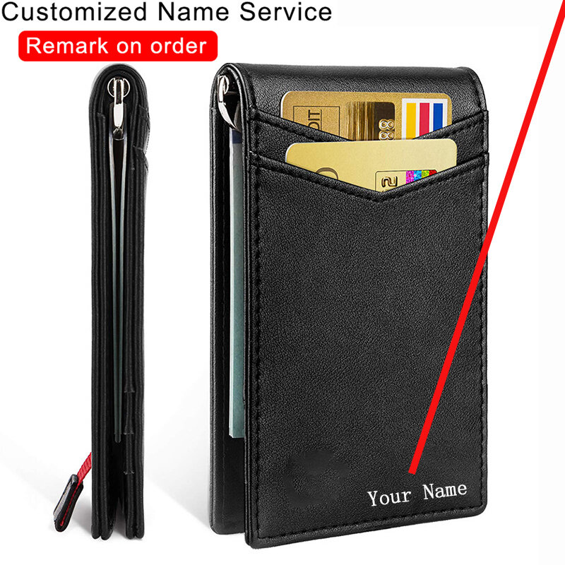 ที่กำหนดเองชื่อผู้ชายสมาร์ทกระเป๋าสตางค์กระเป๋าใส่บัตรเครดิต RFID Blocking กระเป๋าใส่เงินหนังแท้พร้อม ID Card & หน้าต่างภาพ