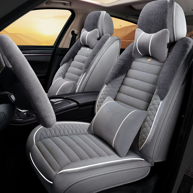 2022 novas tampas de assento do carro para sedan suv warmer novo pelúcia 5 peças conjunto completo para assentos dianteiros e traseiros pele coxim esteiras das mulheres