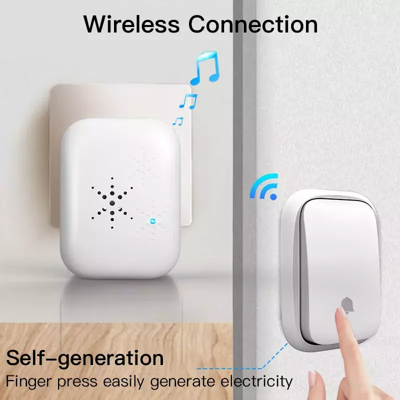 Elecpow Wireless Doorbell Self-powered Smart Home Door Bell Chime Music Ring Pager US EU Plug Waterproof Outdoor Security System