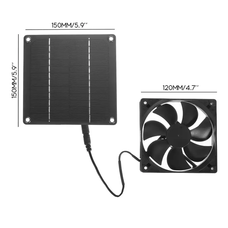 2022 50W 12V Solar Panel Powered Exhaust Fan Waterproof USB Solar Exhaust Fan for Dog Chicken House Greenhouse RV Car Fan Charge