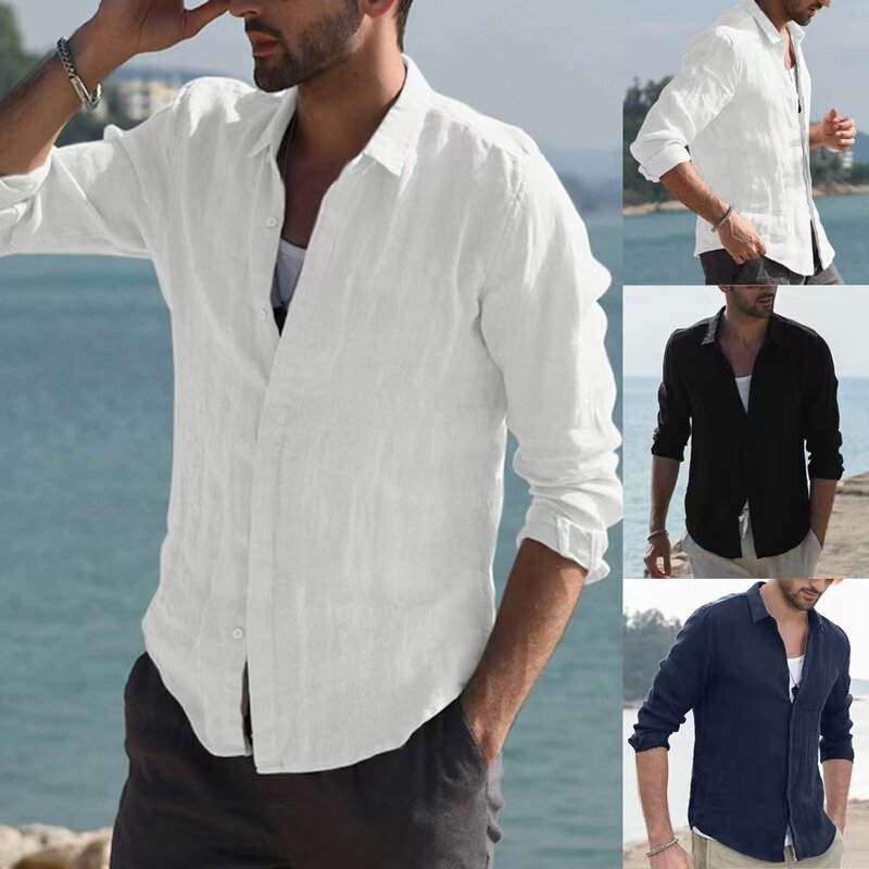 Camisas de verão para homem camisa de linho camisa masculina masculina camisa de linho ropa hombre