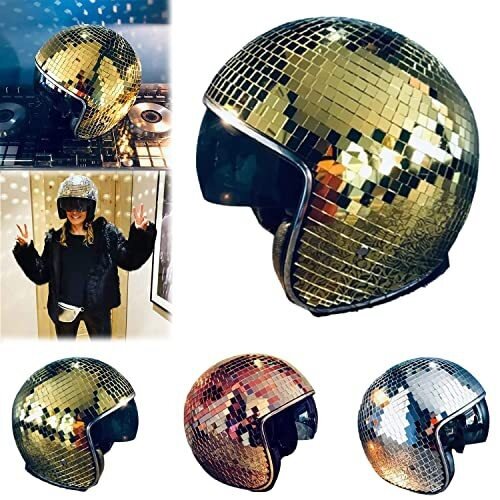 Classic Disco Ball Helmet Mirror Glitter Ball Helmets Hat For Club Bar Party Full Glass Reflective Motorcycle Helmets For Cowboy