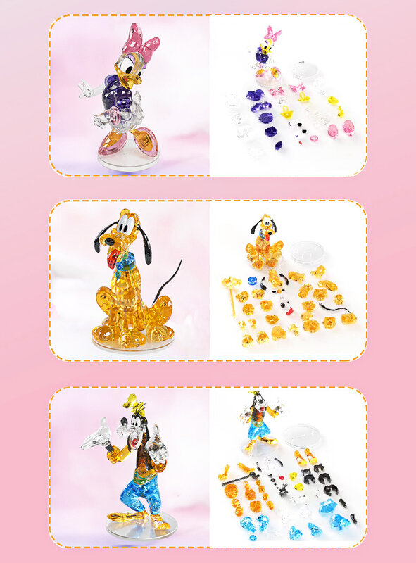 디즈니 미키 마우스 크리스탈 빌딩 블록 장난감, 애니메이션 미키 미니 도널드 덕 구피 모델 세트, 피규어 장난감, 어린이 선물