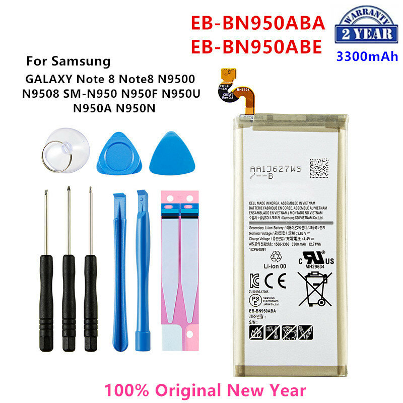 Bateria para Samsung Galaxy Note 8, EB-BN950ABA, EB-BN950ABE, 3300mAh, N9500, N9508, SM-N950, N950F, U, N950A, N950N, 100% Original