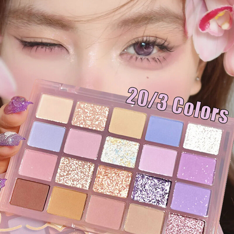 Paleta de sombras de ojos con purpurina, 20/3 colores, púrpura, Nacarado, moda coreana, encantadora paleta de maquillaje de ojos, cosméticos para ojos