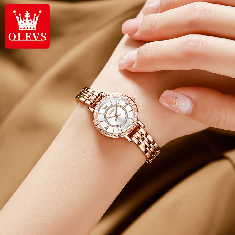 OLEVS Super-Thin คุณภาพสูงควอตซ์ผู้หญิงนาฬิกาข้อมือแฟชั่นสแตนเลสสตีลกันน้ำนาฬิกาสำหรับสตรี