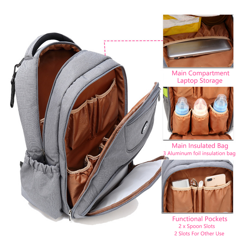 POSO – sac à dos à langer de 17 pouces pour maman, sacoche de grande capacité, multifonction, imperméable, de voyage, à couches, pour soins de bébé