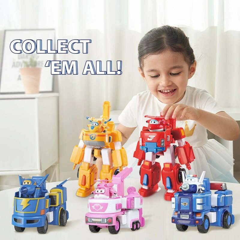 Super Wings 7" Robots Set Transform Vehicle With 2" Deformation Action Figure Robot Transforming Airplane Toy Kid Birthday Gift