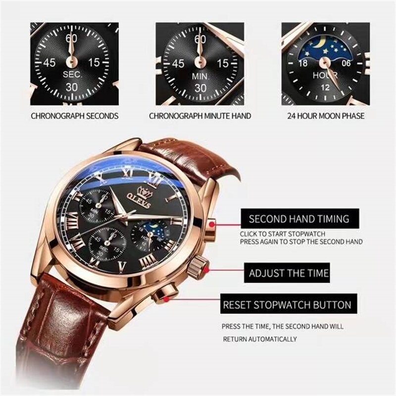 2022 Casual Sport Horloges Voor Mannen Topmerk Luxe Militaire Lederen Polshorloge Man Klok Fashion Chronograph Horloge + Box