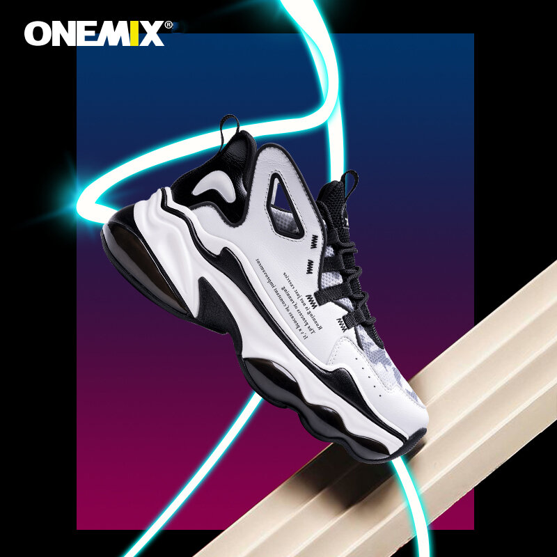ONEMIX scarpe sportive per uomo cuscino d'aria Mesh traspirante nero bianco Sneakers per donna piattaforma riflettente calzature scarpe da corsa