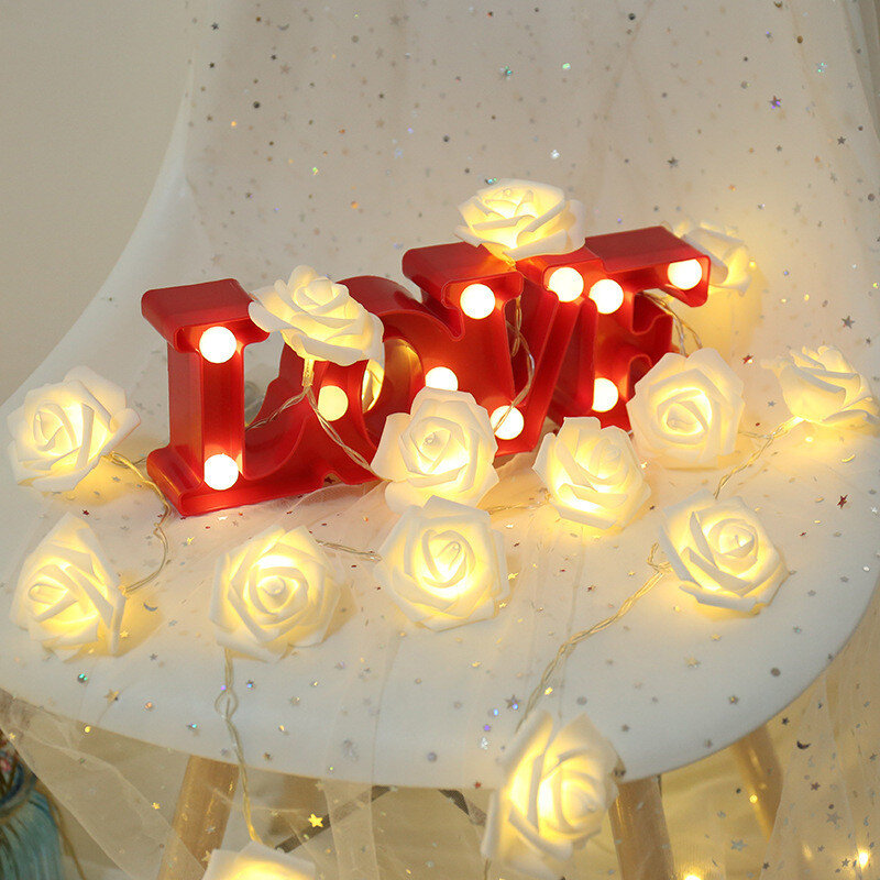 Guirnalda de luces LED con forma de rosa Artificial, guirnalda de Navidad para el Día de San Valentín, decoración de fiesta de boda, 10/20/40 LED, funciona con USB/batería
