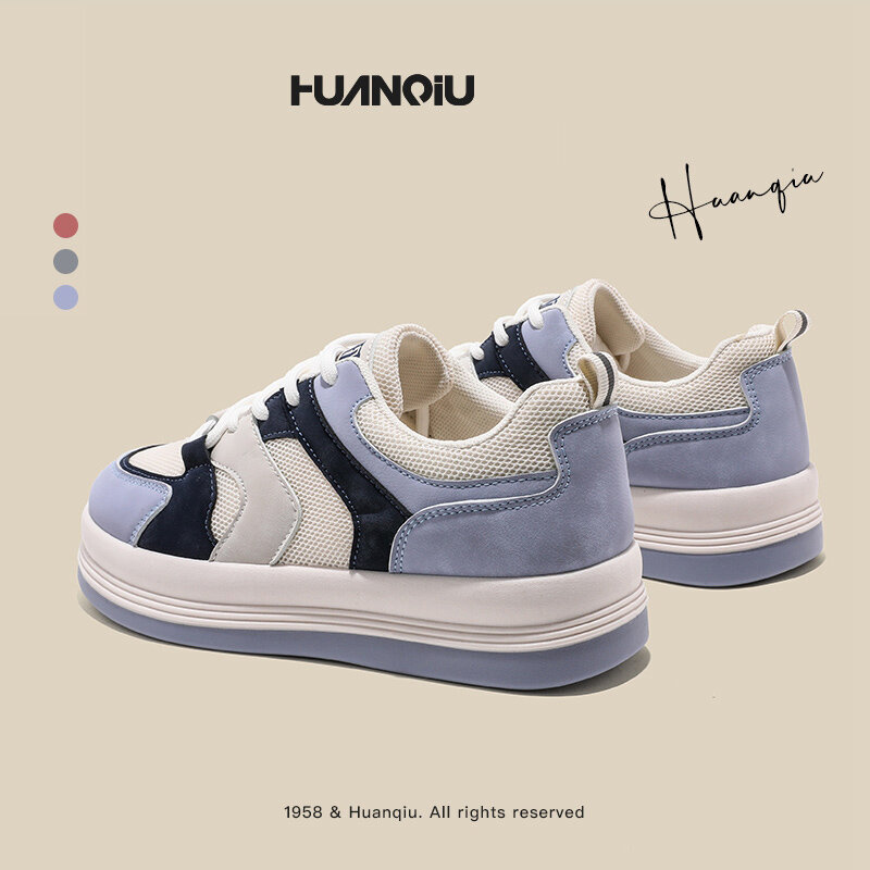 HUANQIU Sneakers Summer 2022 New Fashion Color Contrast Skate Women's Versatile Breathable Casual Sneakers Trendy Running Shoes