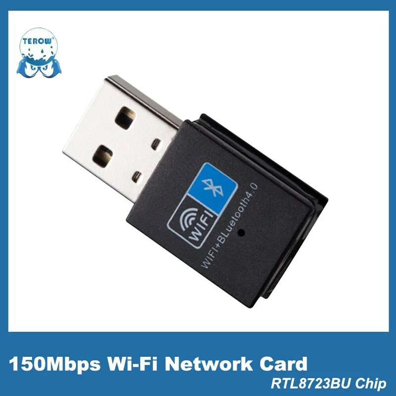 Terow adaptador wifi usb embutido de 150mbps 2.4ghz com chip rtl8723bu, mini antena wi-fi para computador, cartão de rede wi-fi