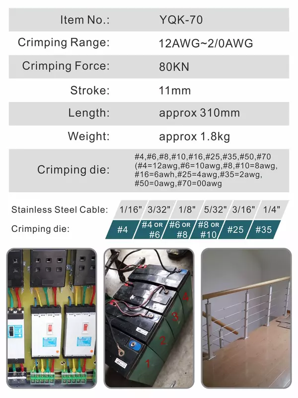 Гидравлические обжимные инструменты Φ 8 тонн 4 мм² до 70 мм² набор инструментов для электрических клемм кабеля с 9 штампами