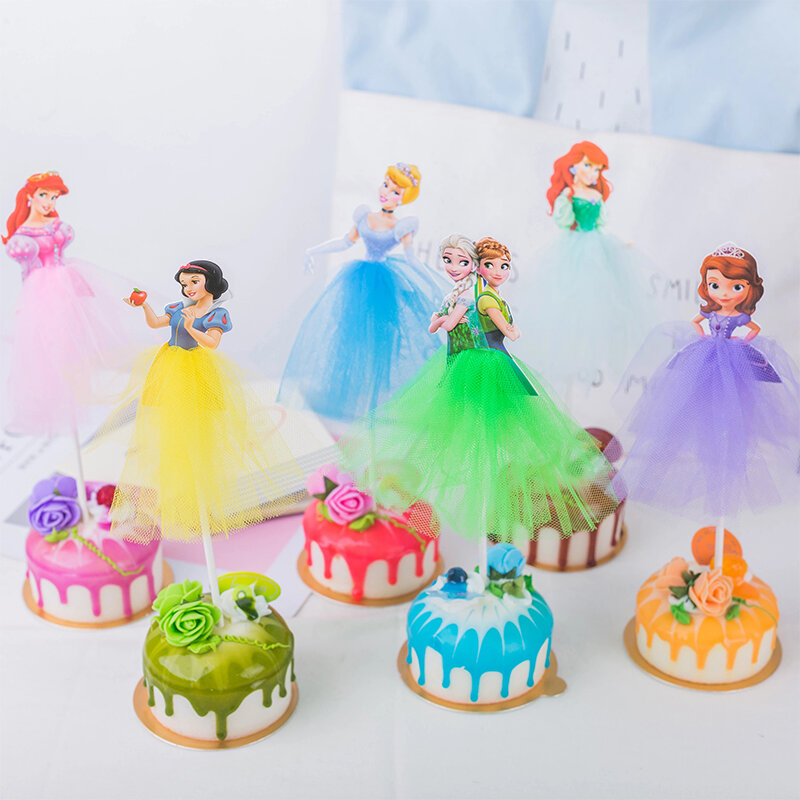 디즈니 공주 케이크 장식 냉동 케이크 컵케익 Toppers 베이비 샤워를위한 케이크 플래그 생일 축하 파티 케이크 장식