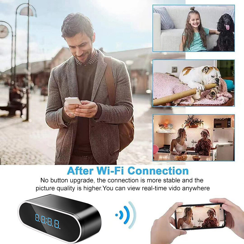 1080P Mini Wifi kamera z zegarem kąt IR Night Vision widok Alarm kamera DVR bezpieczeństwo wykrywanie ruchu aplikacja na telefon zdalne sterowanie