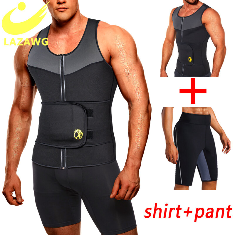 LAZAWG – Sweat-Shirt pour hommes, modelant le corps, Sauna, entraîneur de taille, Corset Slim, haut d'entraînement, combustion des graisses, pantalons de sport Thermo, costumes de perte de poids