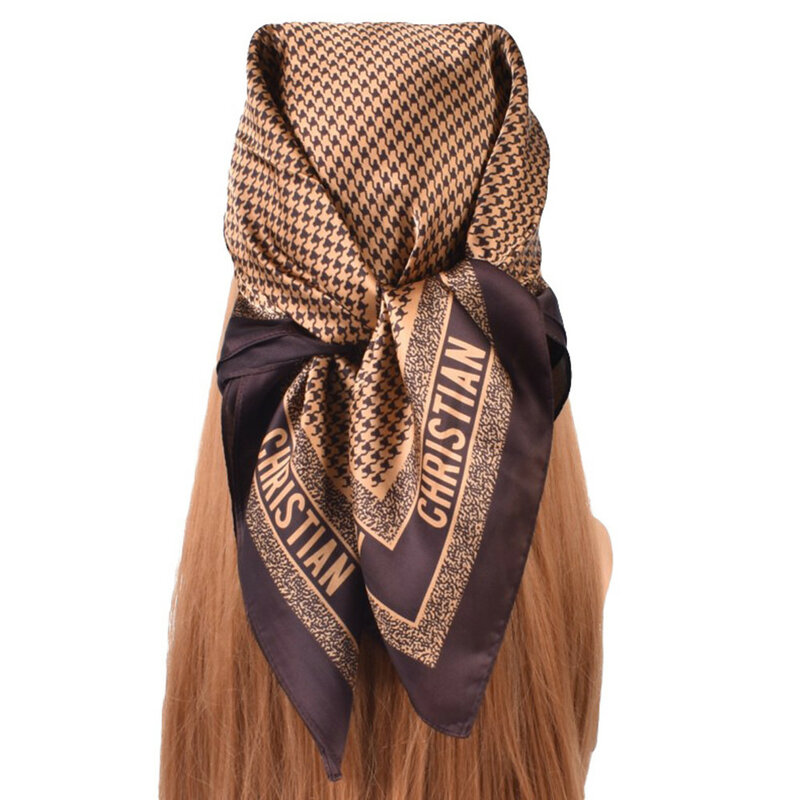 Bufanda de seda con diseño de marca de lujo para mujer, pañuelo pequeño estampado, suave, para el cuello, para exteriores, para decorar el cabello