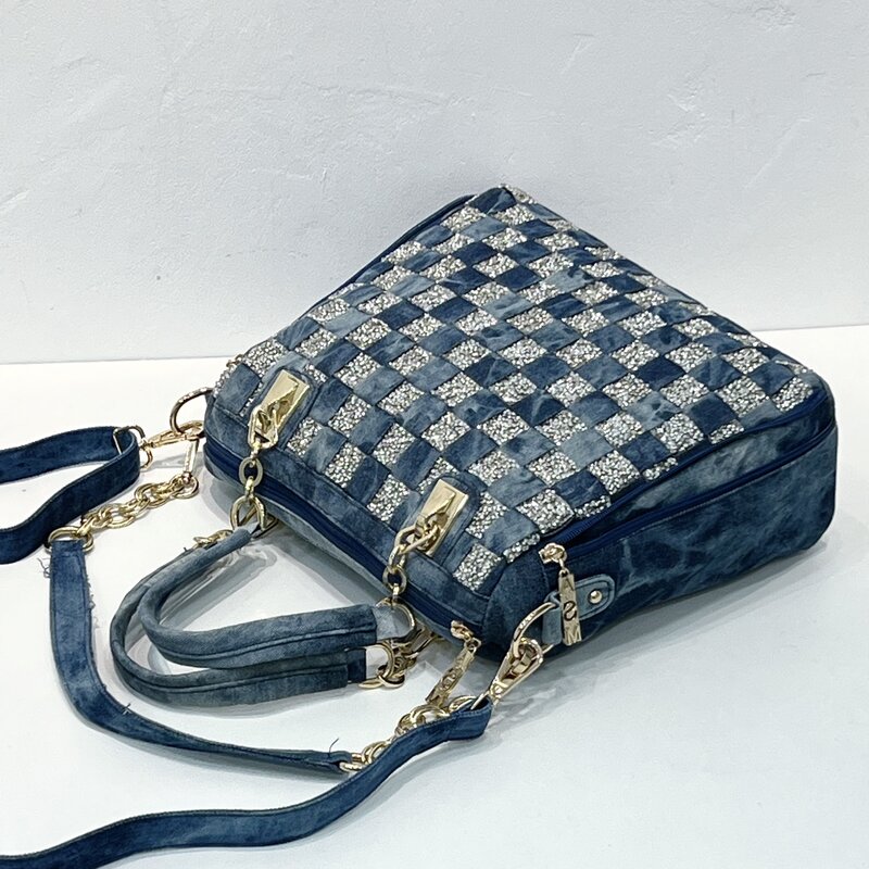 Nuova borsa da donna borsa in Denim intrecciata moda europea e americana borsa a tracolla obliqua con una spalla in tela di grande capacità