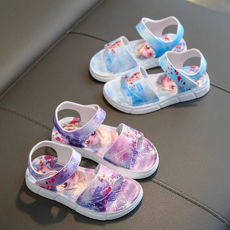 Sandalias de verano para niñas pequeñas, zapatos planos transpirables con dibujos animados de Frozen, Anna, Elsa, conejo, suaves y antideslizantes