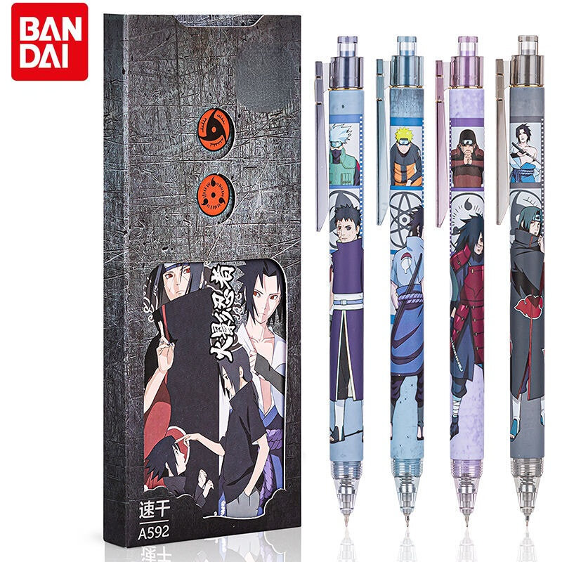 Bandai – stylo à bille Naruto à Gel de dessin animé japonais, stylo à aiguille, Tube d'encre noire, à séchage rapide, papeterie pour étudiants, 4 pièces